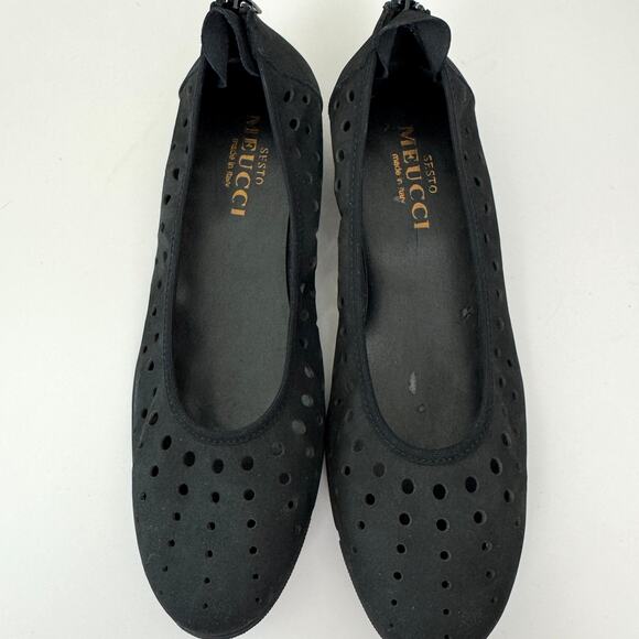 Sesto Meucci Womens Perforated Flat Shoes Size 7.5 Suede Leather Minimal Black - Picture 4 of 9